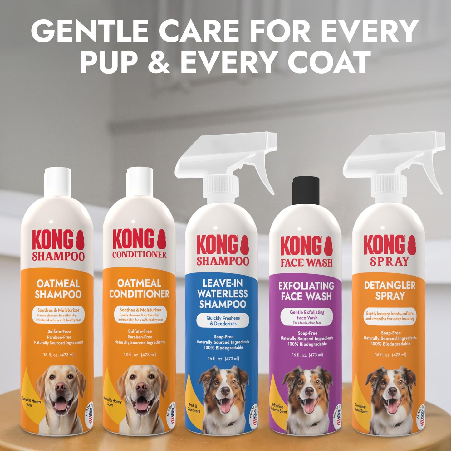 KONG Leave-in Waterless Shampoo for Dogs – Fresh & Clean Scent, 16 fl oz – No-Rinse, Biodegradable, Alcohol-Free, Dye-Free, Cruelty-Free, Gentle on Sensitive Skin, for All Coat Types, Made in USA