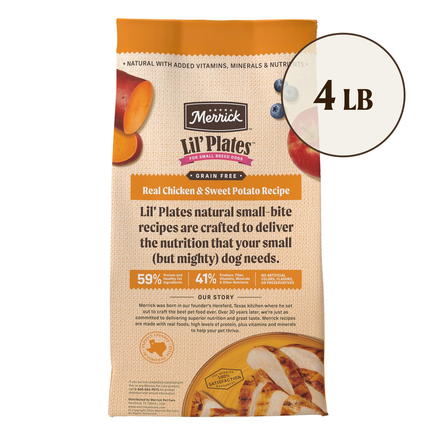 Merrick Lil’ Plates Premium Grain Free Dry Dog Food For Small Dogs, Real Chicken And Sweet Potato Kibble - 4.0 lb. Bag