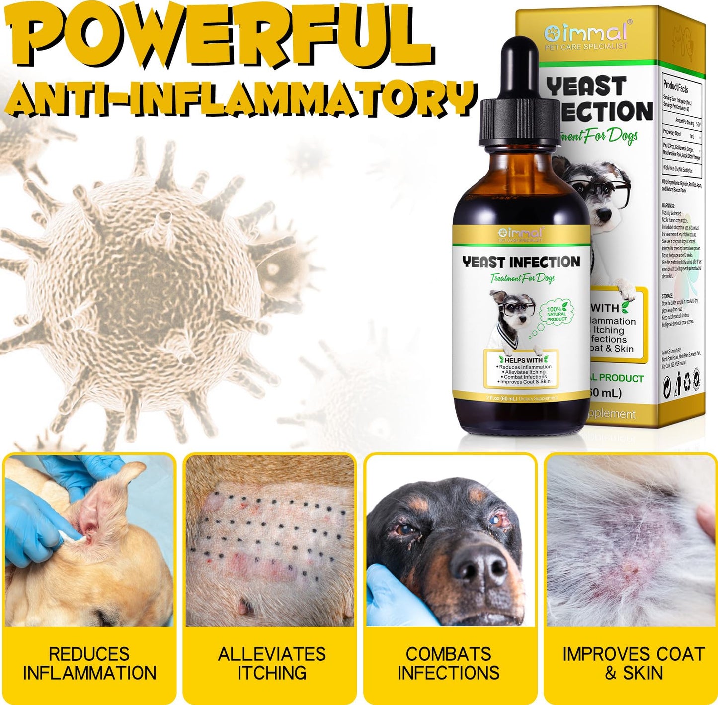 Yeast Infection Treatment for Dogs, Naturally Supports Dog Healthy Itch Relief, Ear Infection Treatment, Dogs Allergy Relief, Inflammation Relief & More (1pcs)