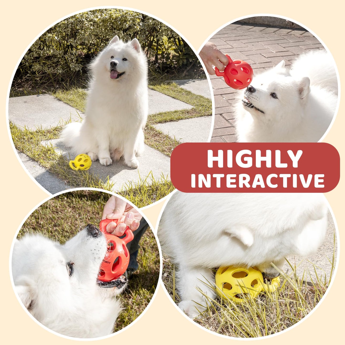 GJZSHTT Durable Dog Chew Ball Toys - Interactive Tug-n-Toss Rubber Ball with Handle for Tug of War and Fetch, Kettlebell-Inspired Design, Ideal for Small, Medium, and Large Dogs, 3.94"x5.2" (2-Pack)