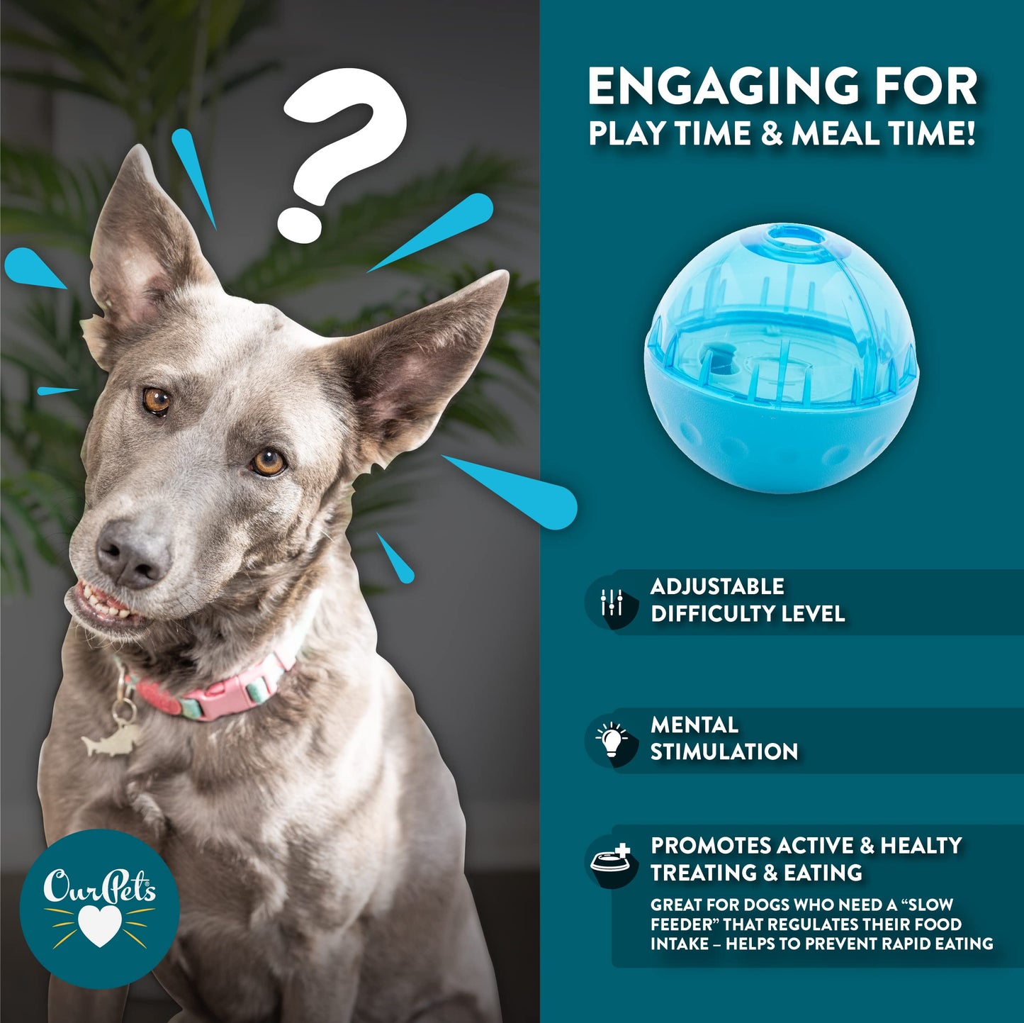 Our Pets Smarter Toys IQ Treat Ball - Colors Mary Vary - 4" - for Larger Dogs
