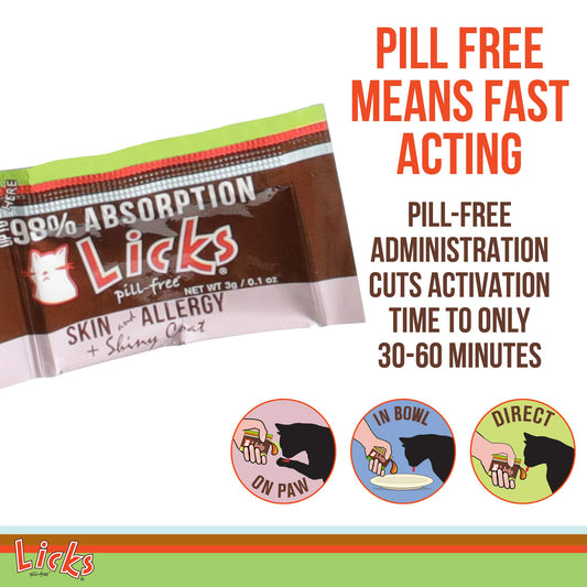 Licks Pill-Free Cat Skin & Allergy - Omega 3 Allergy Relief - Cat Vitamins & Supplements for Itchy Skin - Turmeric Supplement - Gel Packets - 10 Use