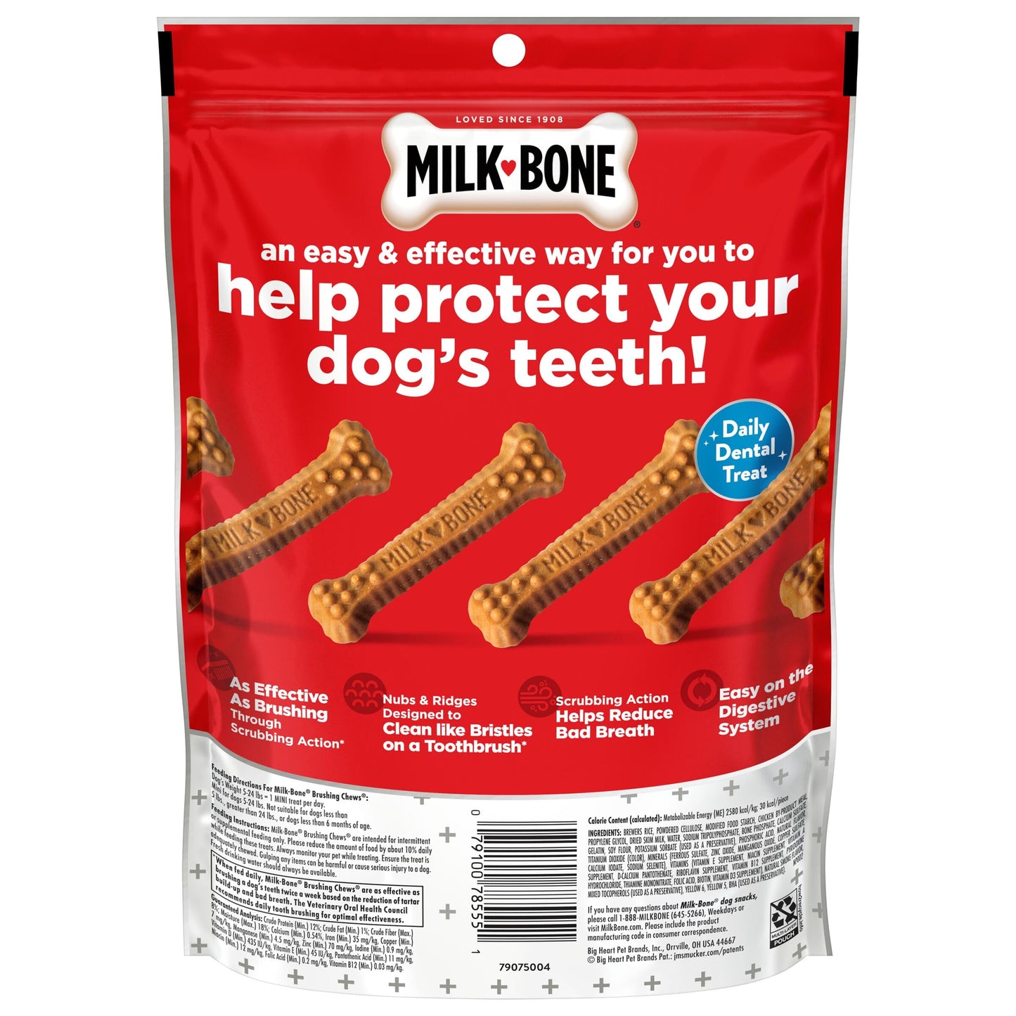 Milk-Bone Original Brushing Chews, 18 Mini Daily Dental Dog Treats (Pack of 5) Scrubbing Action Helps Clean Teeth