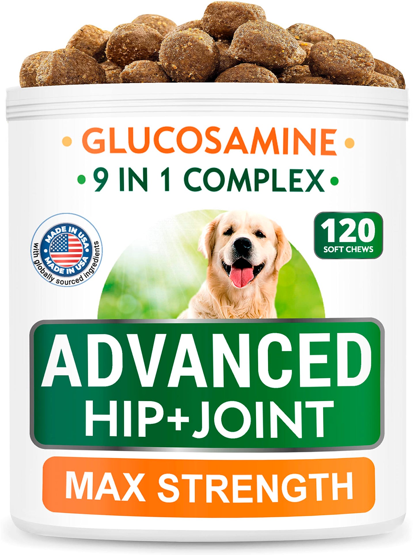Glucosamine Dog Chews + Old Dog Joint Pain Relief Supplement Bundle - Senior Advanced Hip & Joint Support Formula - Chondroitin, MSM, Omega-3 - Bacon Flavor - 120 + 120 Chews - Made in USA