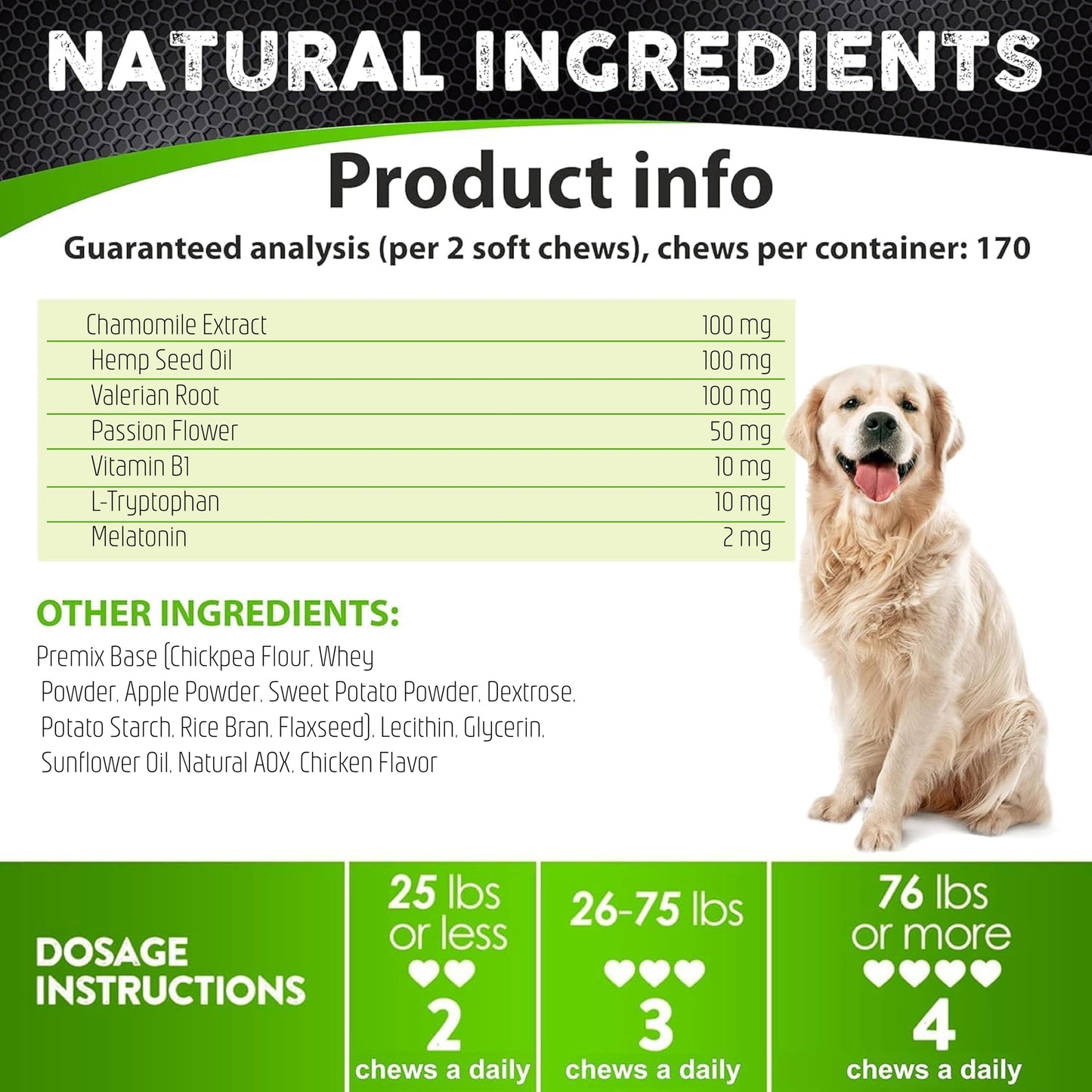 Hemp Calming Chews for Dogs - 170 Dog Calming Chews - Anxiety Relief Treats with Melatonin - Natural Aid for Stress, Separation, Fireworks, Thunder, Barking, Sleep – Pet Supplement - Made in USA