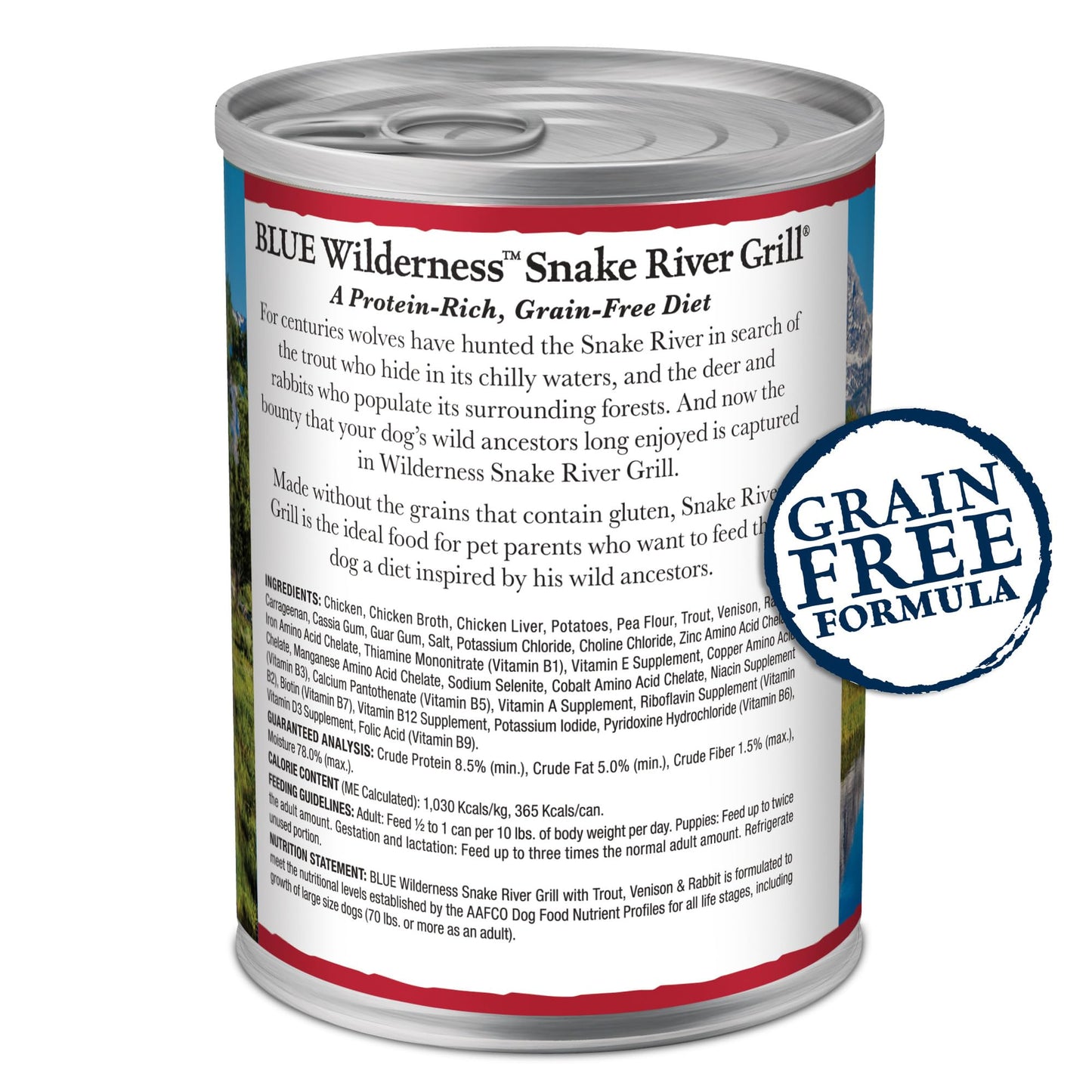 Blue Buffalo Wilderness Snake River Grill Natural High Protein Wet Food for Adult Dogs, Trout, Venison & Rabbit, 12.5-oz Cans, 12 Count