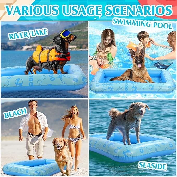 Dog Float for Summer Pool 60" x 33. 5" Inflatable Dog Pool Float with Rope and Handle Durable and Foldable Pet Raft Lake Floating Raft for Small Medium Large Dogs, Hold up to 220 Lbs