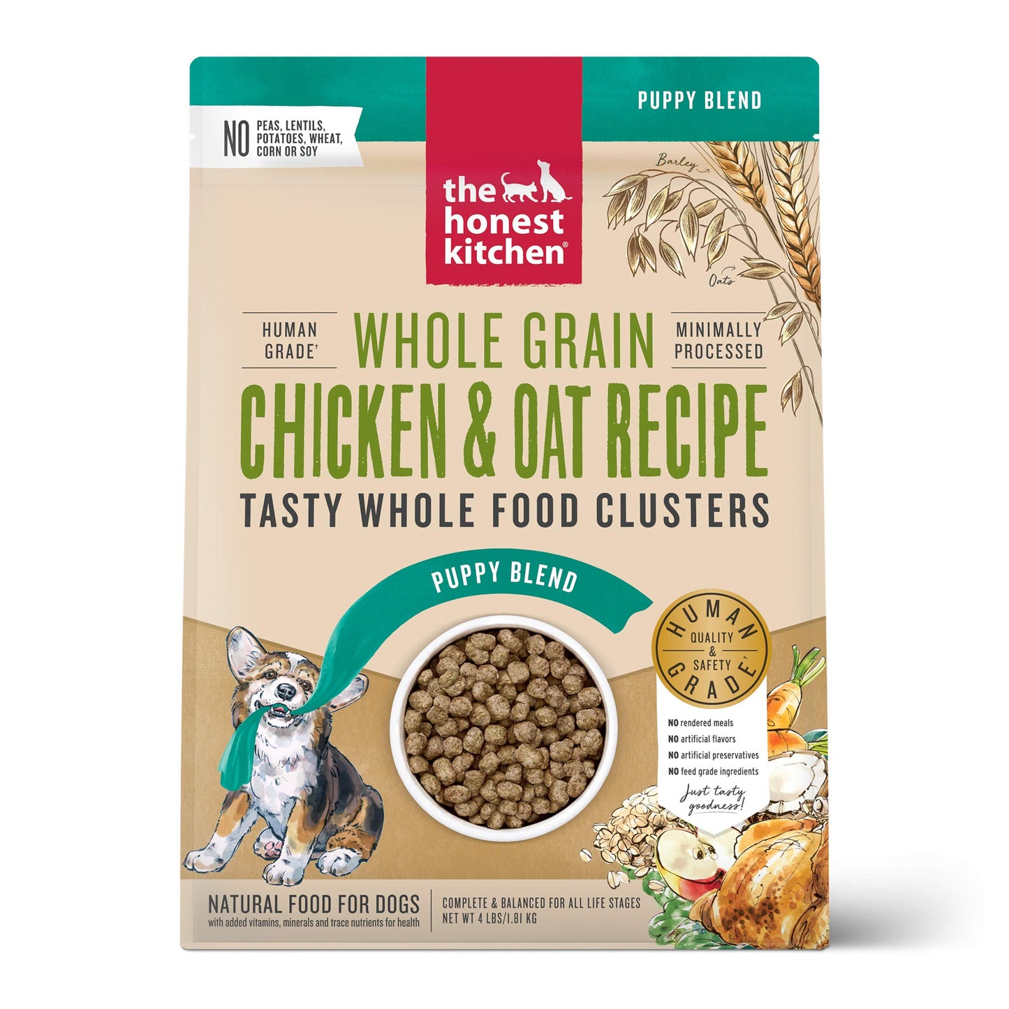 The Honest Kitchen Whole Food Clusters Puppy Whole Grain Chicken Dry Dog Food, 4 lb Bag