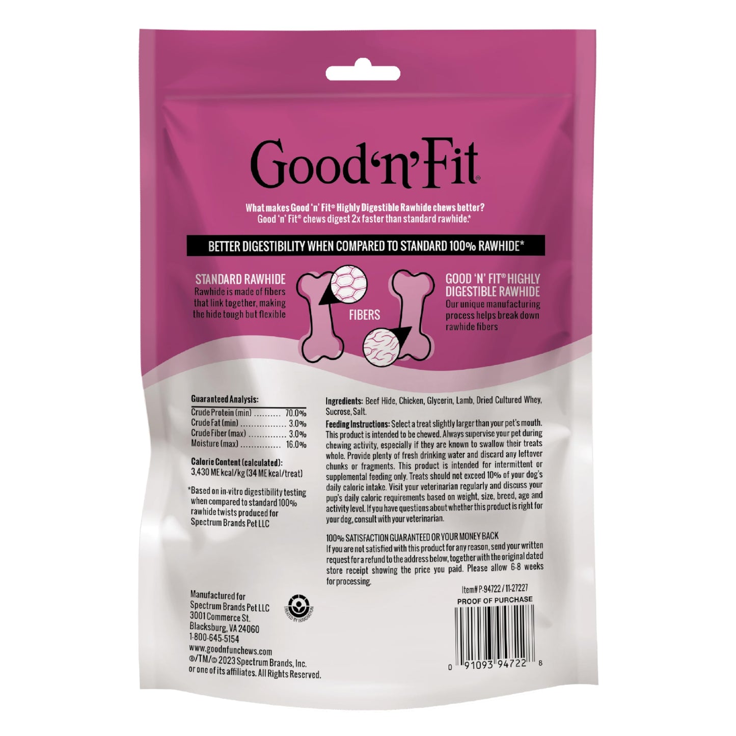 Good 'n' Fit Twist Sticks Made with Real Lamb, 15 Count, Treat Your Dog to Long-Lasting and Highly Digestible Rawhide Chews
