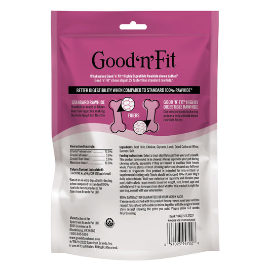 Good 'n' Fit Twist Sticks Made with Real Lamb, 15 Count, Treat Your Dog to Long-Lasting and Highly Digestible Rawhide Chews