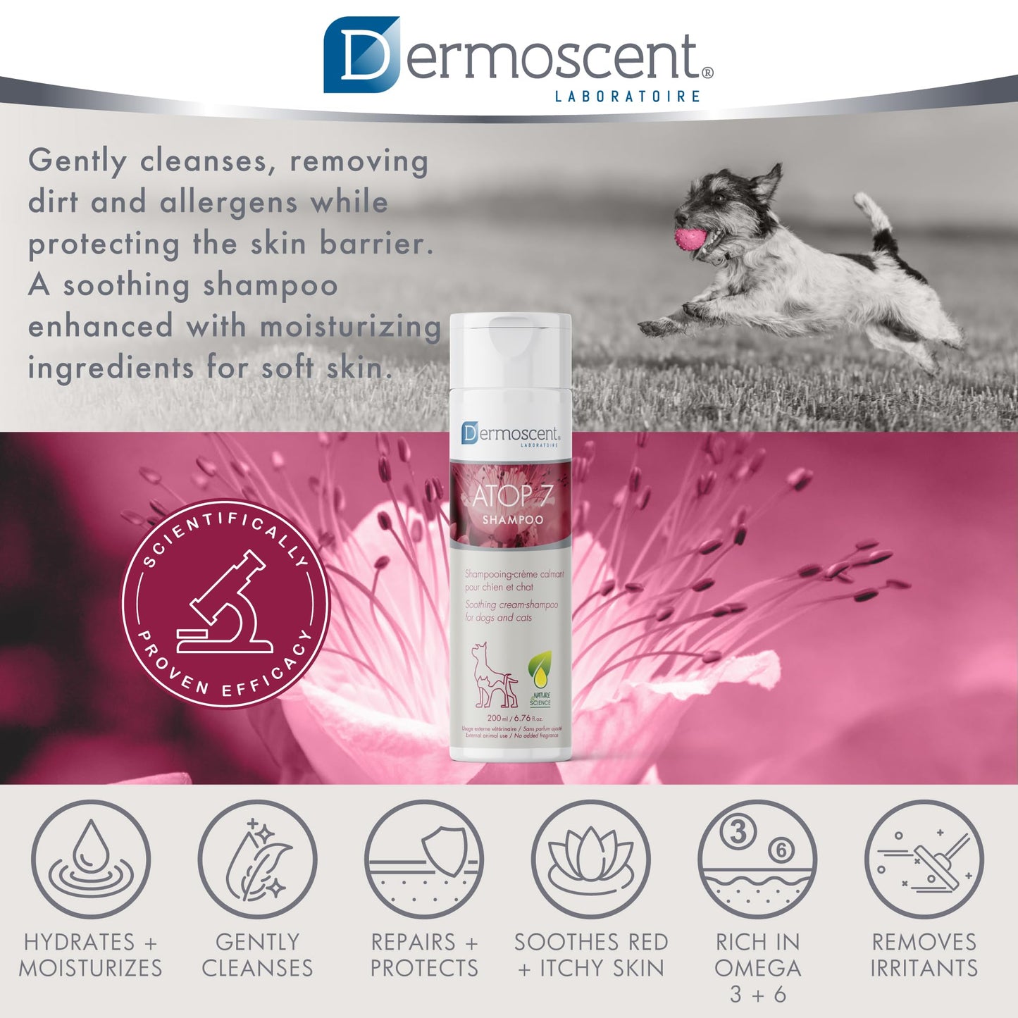 Dermoscent ATOP 7 Shampoo for Dogs & Cats - Allergies & Itchy Skin Relief - Natural Ingredients - Helps Soothe Dermatitis & Atopic Skin - 200 ml