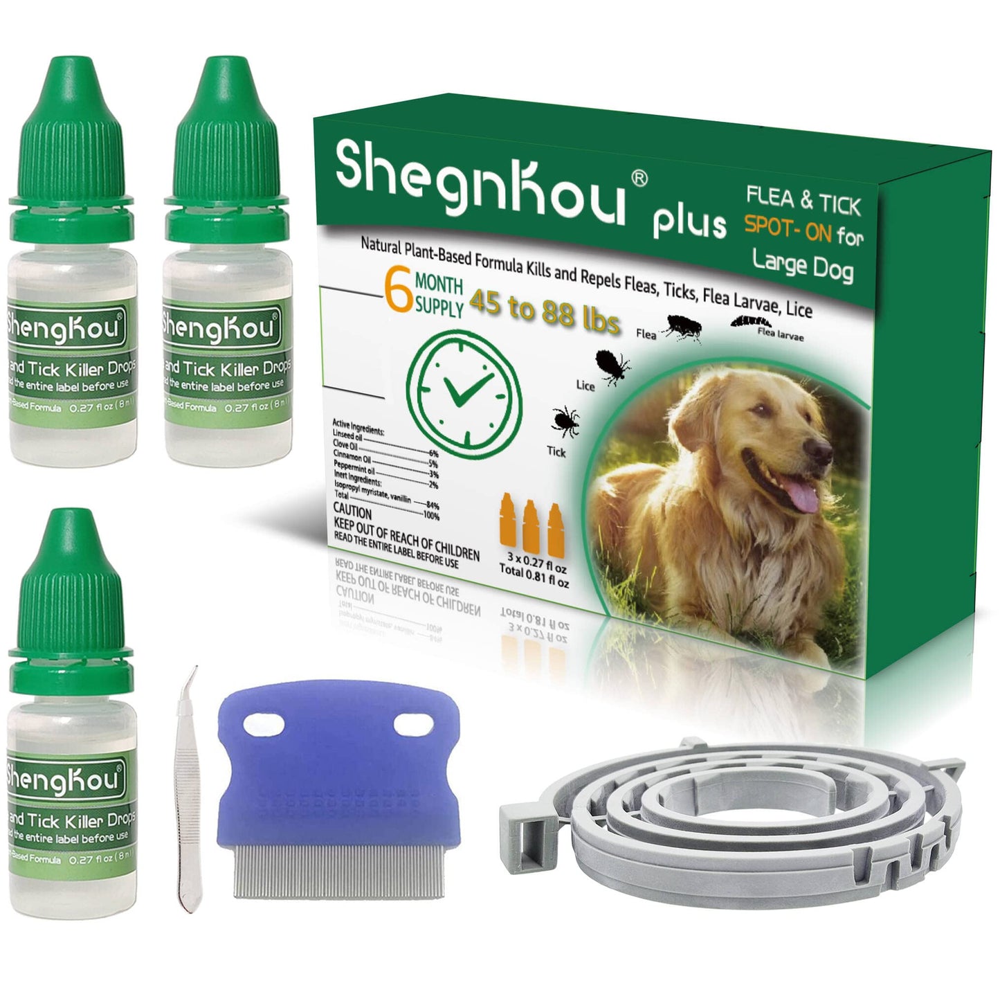 Natural Flea & Tick Treatment for Large Dogs (45-88 lbs) | 6-Month Protection + Free Tools | Vet-Reviewed Formula