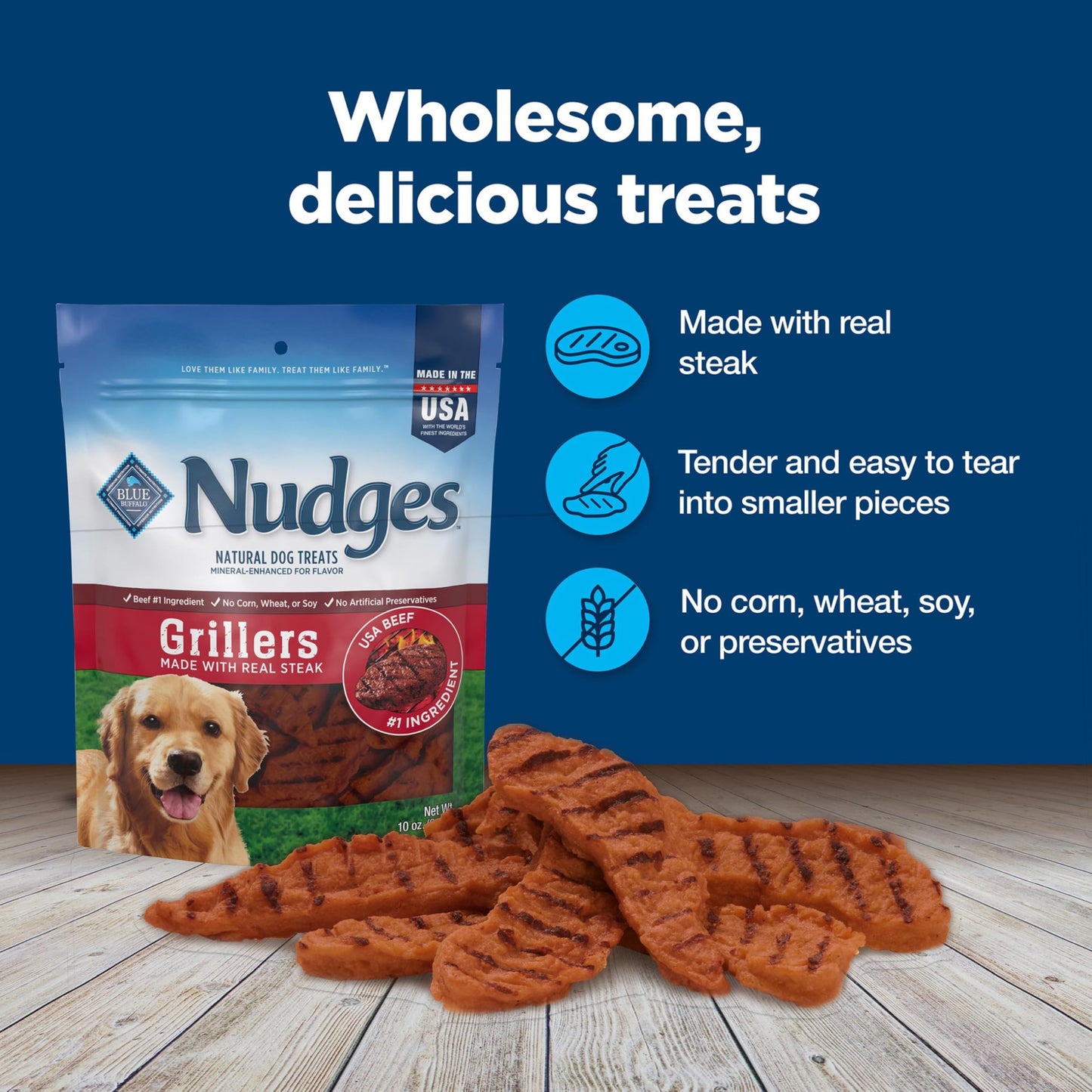Blue Buffalo Nudges Grillers Natural Dog Treats, Steak, 10oz