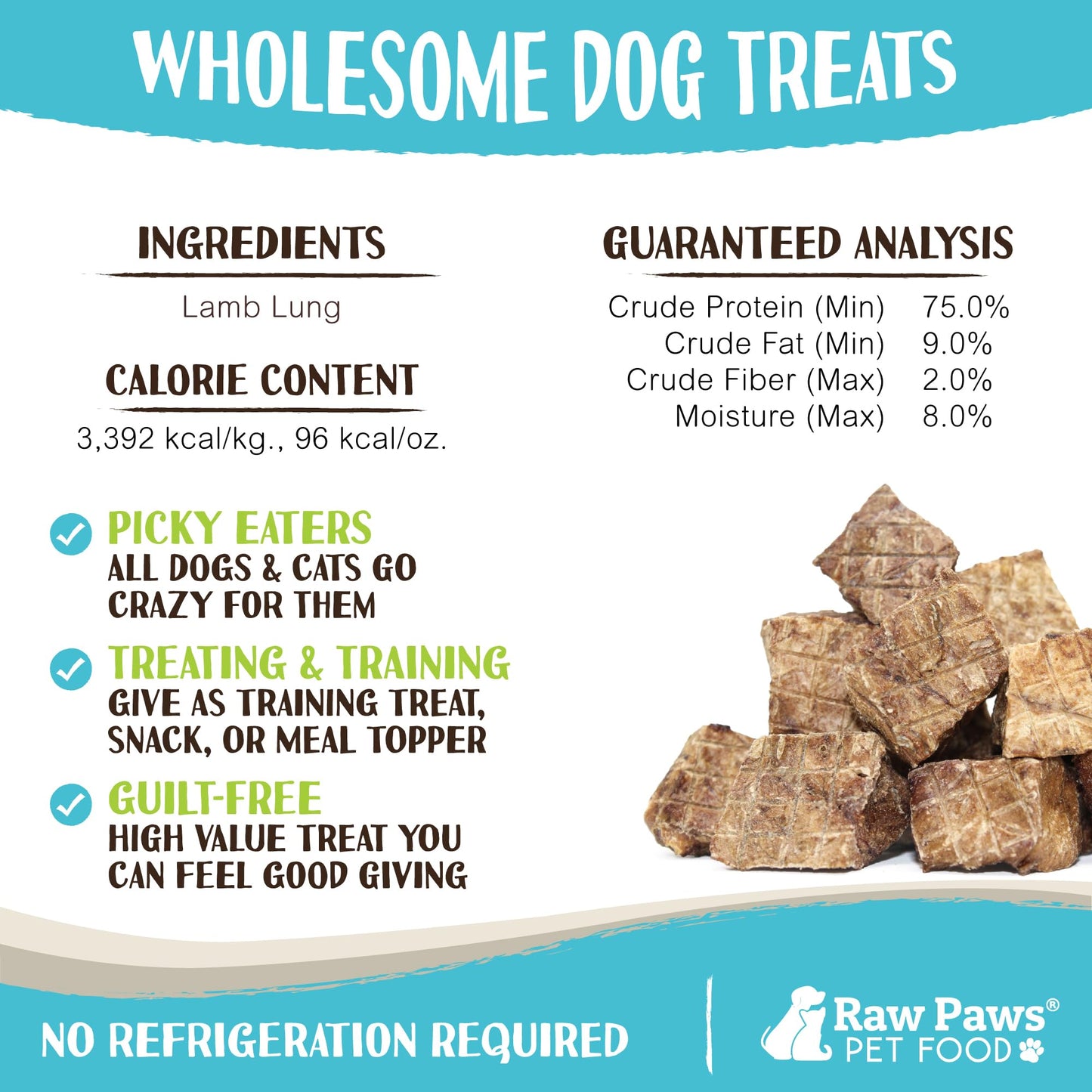 Raw Paws Lamb Lung Treats for Dogs (8-Ounce) - Packed in USA - Free Range Dehydrated Lamb for Dogs - Crunchy Natural Bites - Dog Treat Training Lung Filets