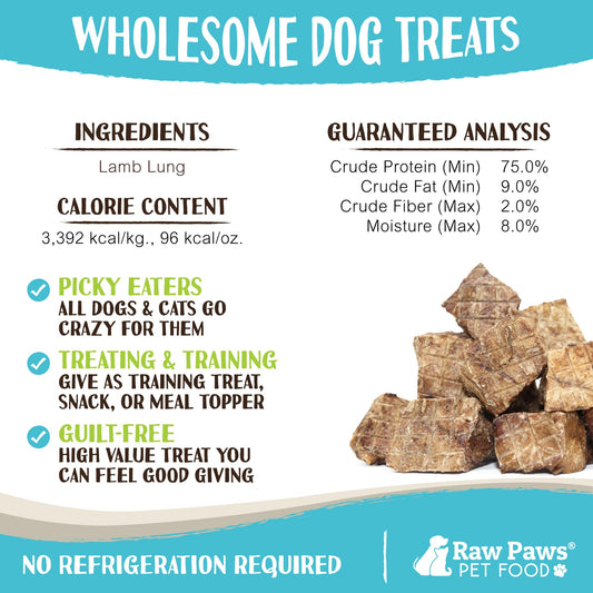 Raw Paws Lamb Lung Treats for Dogs (8-Ounce) - Packed in USA - Free Range Dehydrated Lamb for Dogs - Crunchy Natural Bites - Dog Treat Training Lung Filets