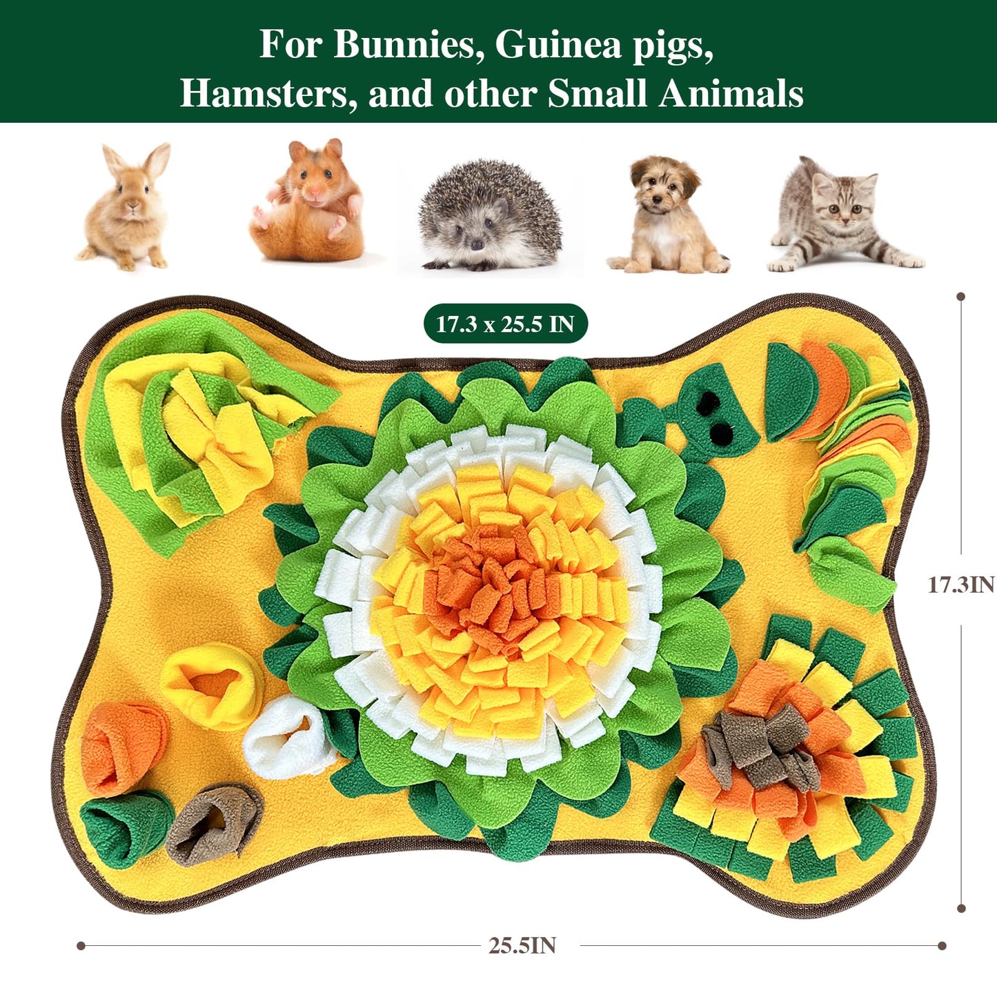 Rabbit Foraging Mat Snuffle Mat, Interactive Bunny Toys Feed Game for Boredom, Small Pet Puzzle Toy, Yuoaes 17.3" x 25.5" Polar Fleece Nosework Feeding Mat for Rabbits, Guinea Pigs, Ferrets
