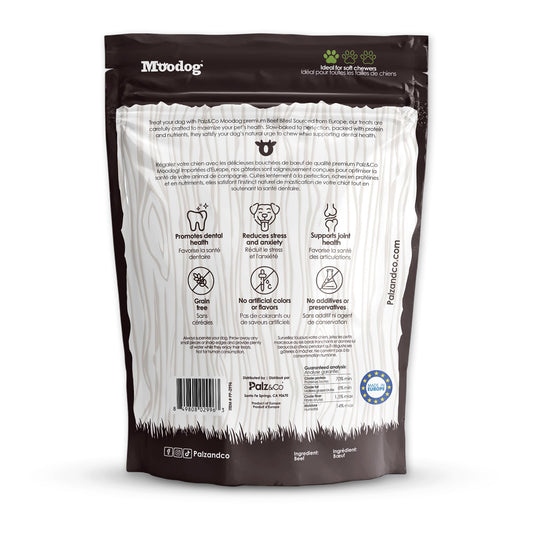 Palz&Co Moodog Beef Bites Soft Chews for Dogs - 100% Natural Grain-Free Treats to Support Dental Health, Joint Mobility, and Stress Relief, No Artificial Additives, 6 oz Bag