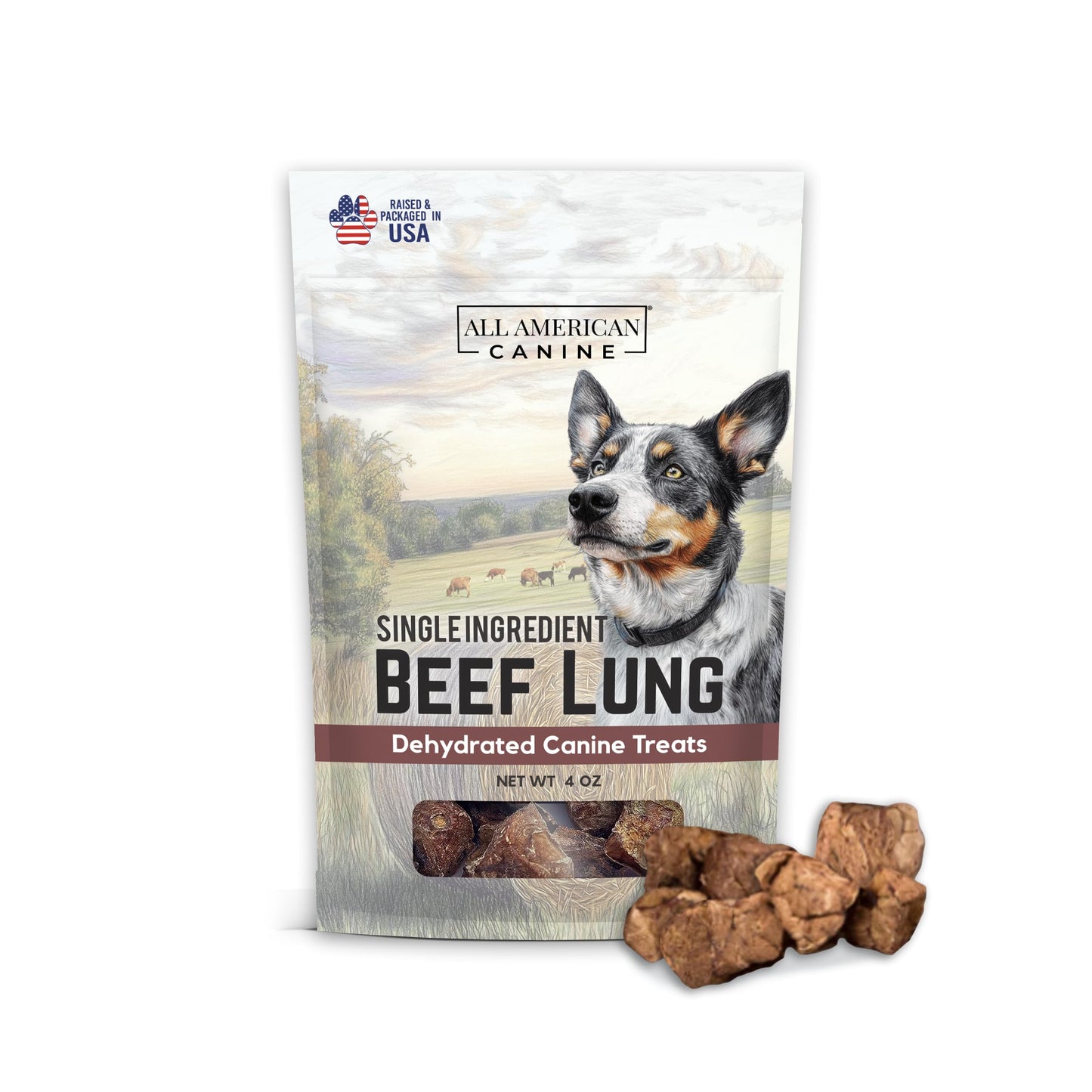 Beef Lung Dog Treats 4oz – Single Ingredient, Dehydrated High Protein Low FatTraining Snacks – All Natural and Made in The USA