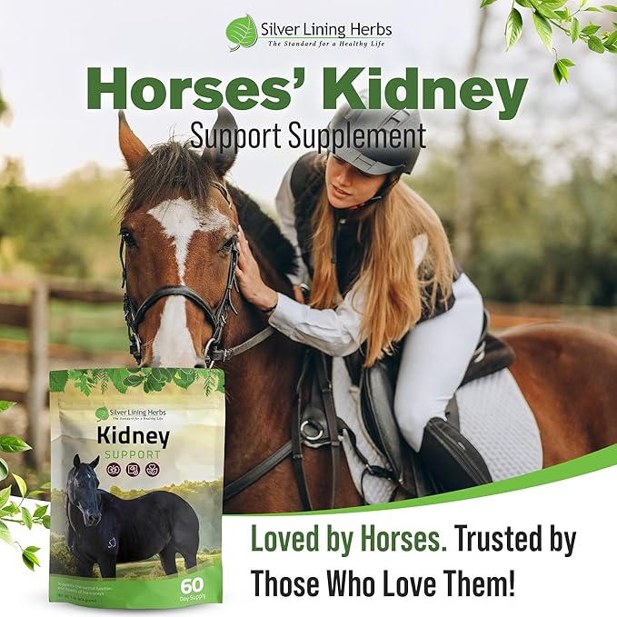 Silver Lining Herbs Kidney Support Supplement for Horses - Horse Supplements for Kidney Health and Bladder Support - Complete with Chamomile, Garlic, Juniper Berry, and More - 1 lb 60-Day Supply