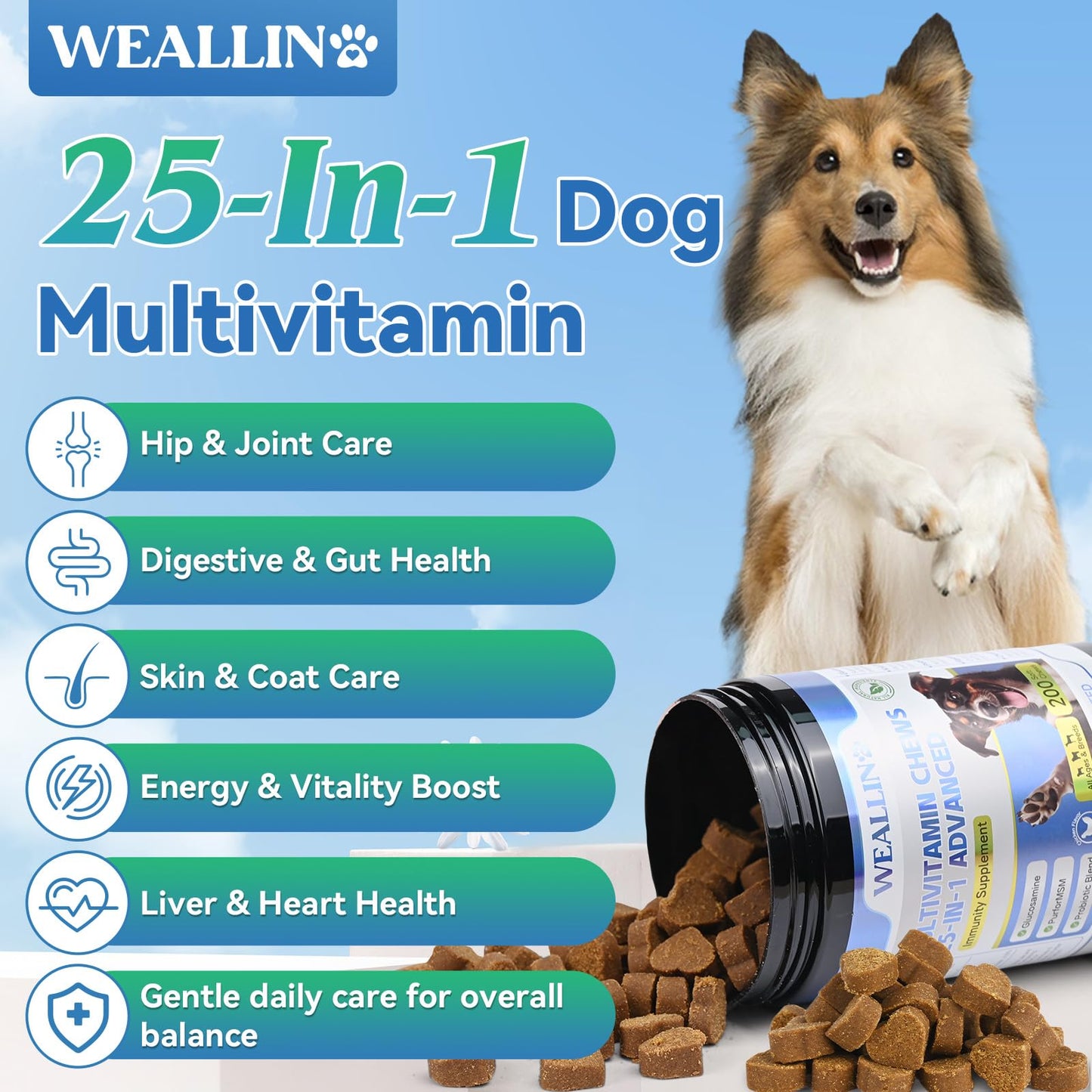 WEALLIN Dog Multivitamin Chews + Melatonin Drops Bundle – Daily Wellness & Sleep Support | Promotes Vitality, Calm Behavior & Restful Sleep