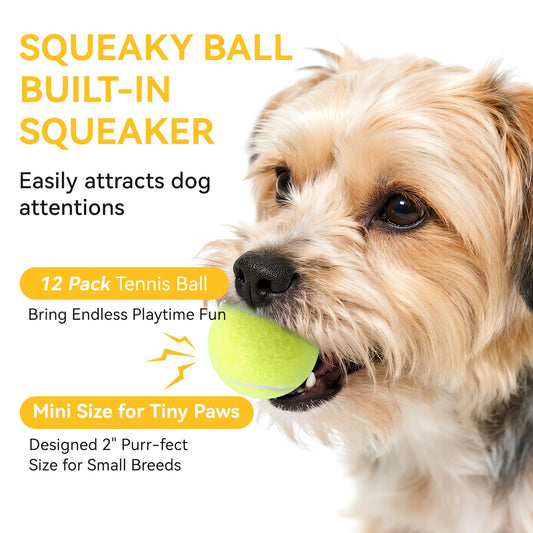 susu & wuwu 12 Pack Squeaky Balls for Small Dogs, 2 Inch Small Tennis Balls Interactive Fetch Dog Toy, Non-Toxic Durable Puppy Chew Toys for Teething, Training, Playing, Throwing
