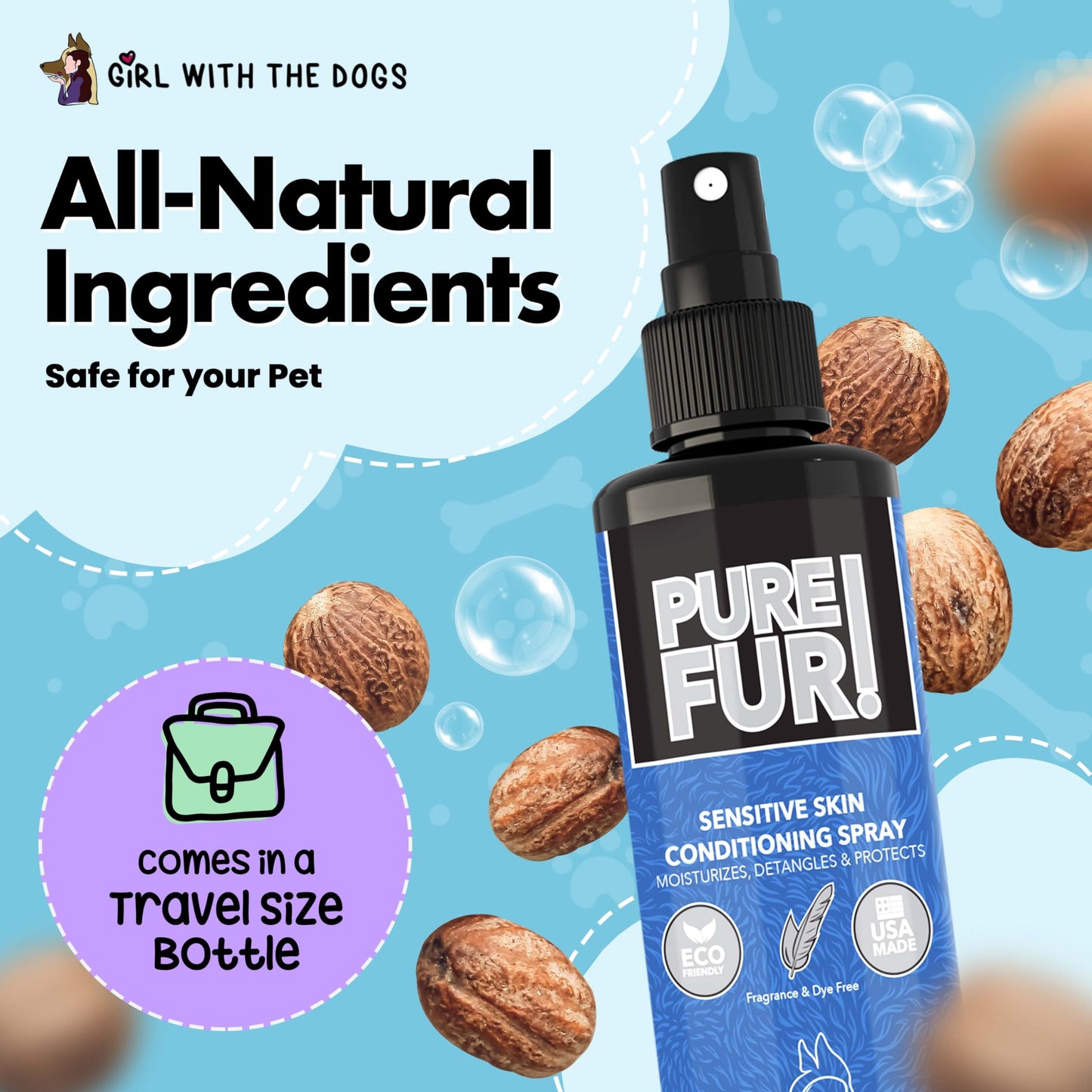 Girl With The Dogs Pure Fur! Sensitive Skin Pet Conditioning Spray, 8 oz