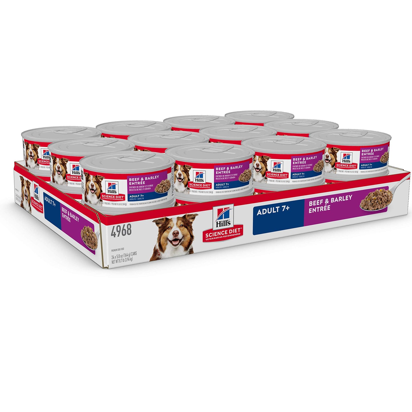 Hill's Science Diet Adult 7+, Senior Adult 7+ Premium Nutrition, Wet Dog Food, Beef & Barley Loaf, 5.8 oz Can, Case of 24