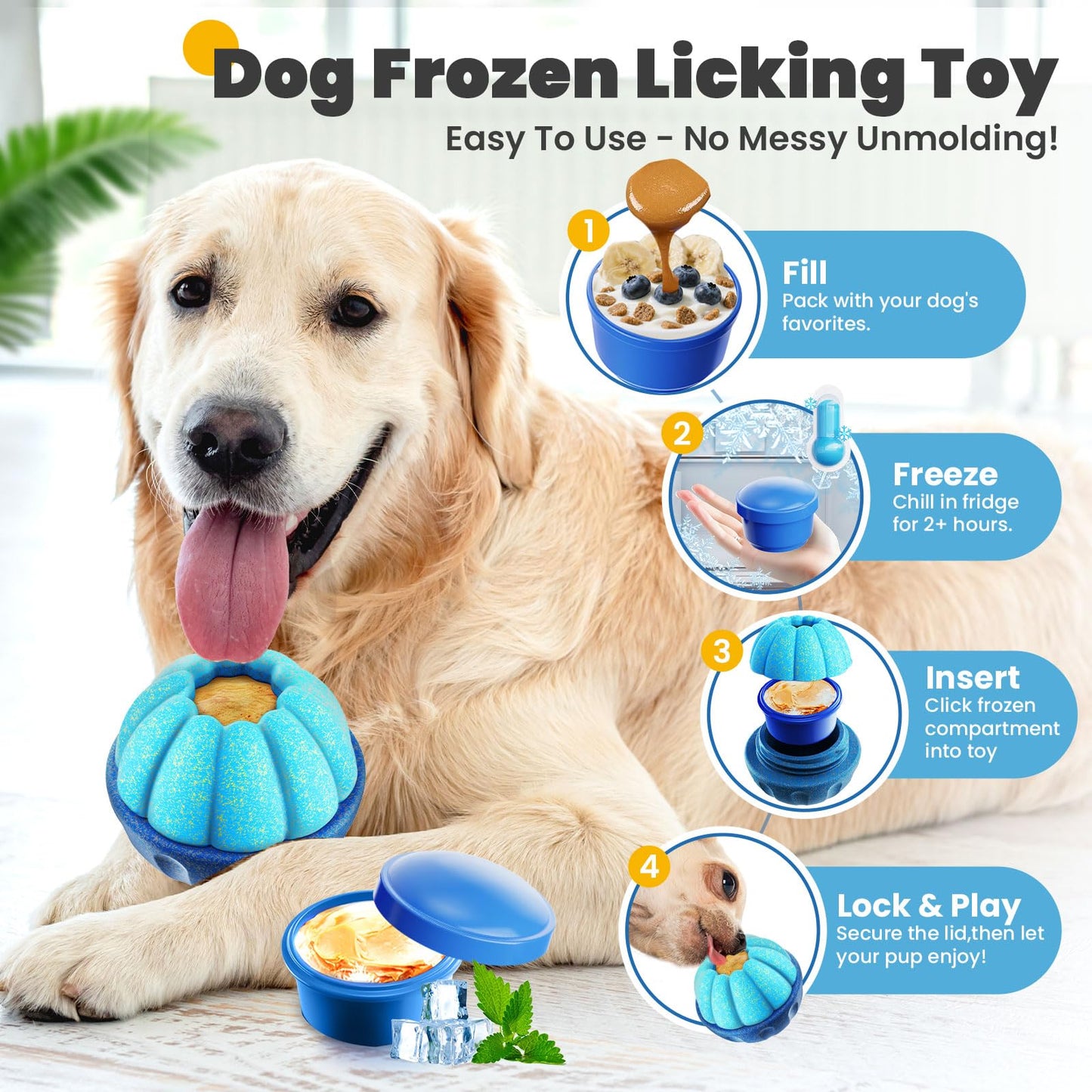 ABRRLO Frozen Dog Treat Toys to Keep Them Busy,Interactive Puzzle Treat Dispensing Dog Toys Ball,Frozen - Licking - Slow Feeder - Cognitive Dogs Enrichment Toy,Durable Small Medium Large Dogs Chew Toy
