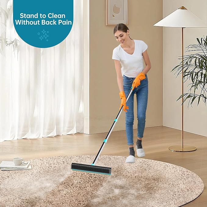 Carpet Rake - 60" Long Handle Pet Hair Removal with Metal Fabric Edge Design,Carpet Rake for Pet Hair Removal, Dog Cat Fur Remover Rubber Broom,Rug,Car Mat,Couch,Pet Bed,Furniture(4 Pack)