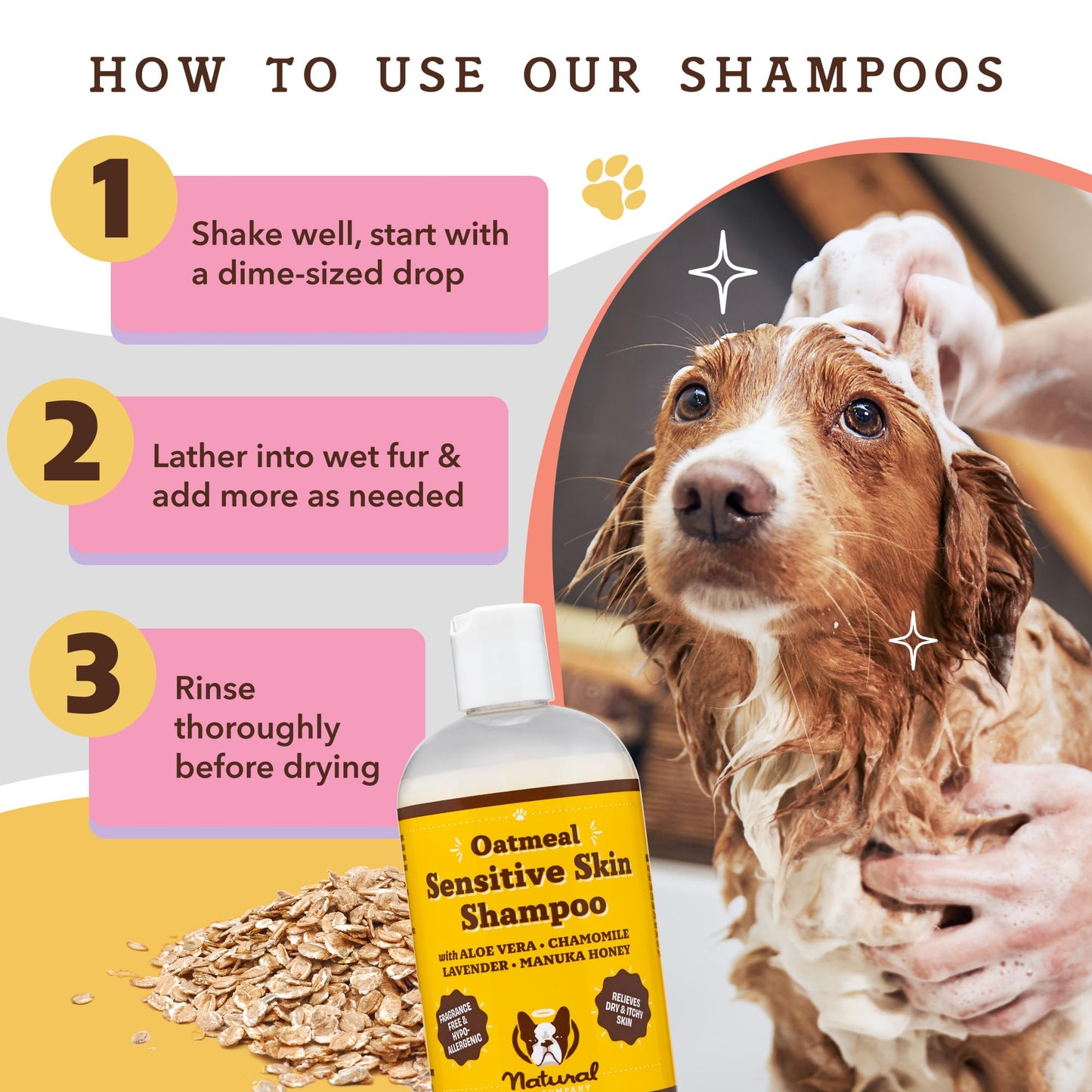Natural Dog Company Skin & Coat Chews (90-pcs) Bundle with Sensitive Oatmeal Shampoo (12 oz) | Daily Supplement with Sensitive Shampoo | Gentle Cleaning for Healthier and Coats
