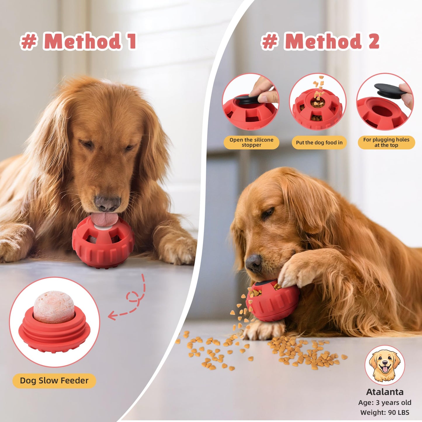 PetZee Frozen Treat Dispensing Dog Toys to Keep Them Busy,Dog Enrichment Toys for Natural Rubber-Stuffable Ball,Dishwasher Safe,Red,M