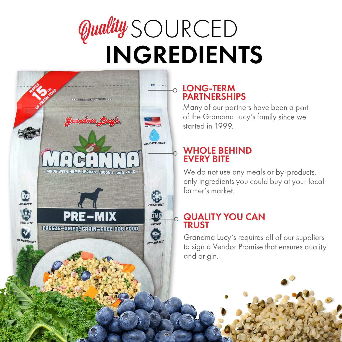 Grandma Lucy's Macanna Dog Food, Grain Free and Freeze-Dried - Pre-Mix, 3Lb Bag