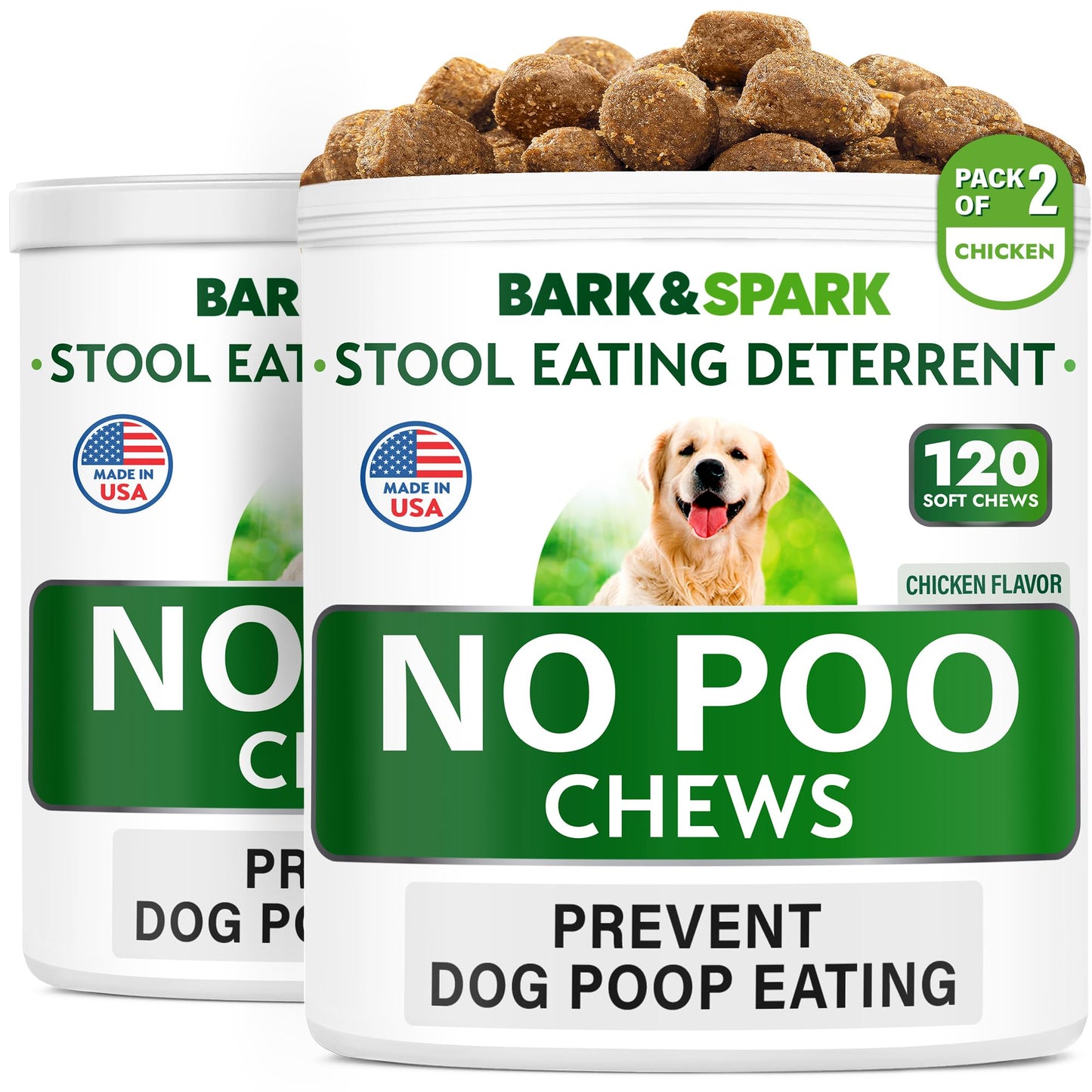 NO Poo Treats - Prevent Dog Poop Eating - Coprophagia Treatment - Stool Eating Deterrent - Probiotics & Enzymes - Digestive Health + Breath Aid - Made in USA - (240 Ct - Chicken)