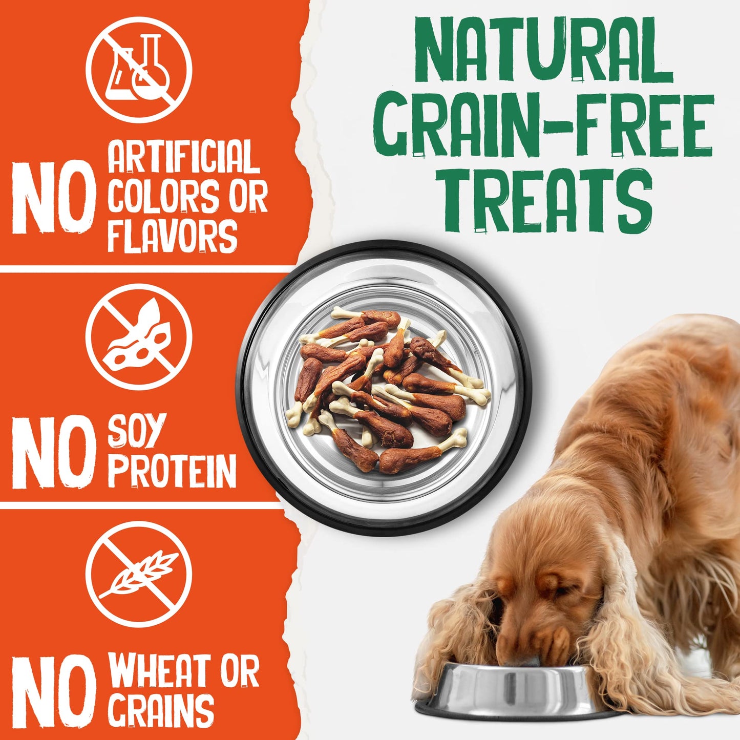 Dog Treats, Rawhide Free, Chewy Cooked Chicken Calcium Bone, Training Treats, Wrapped Drumsticks, Small Medium, Large Dogs.