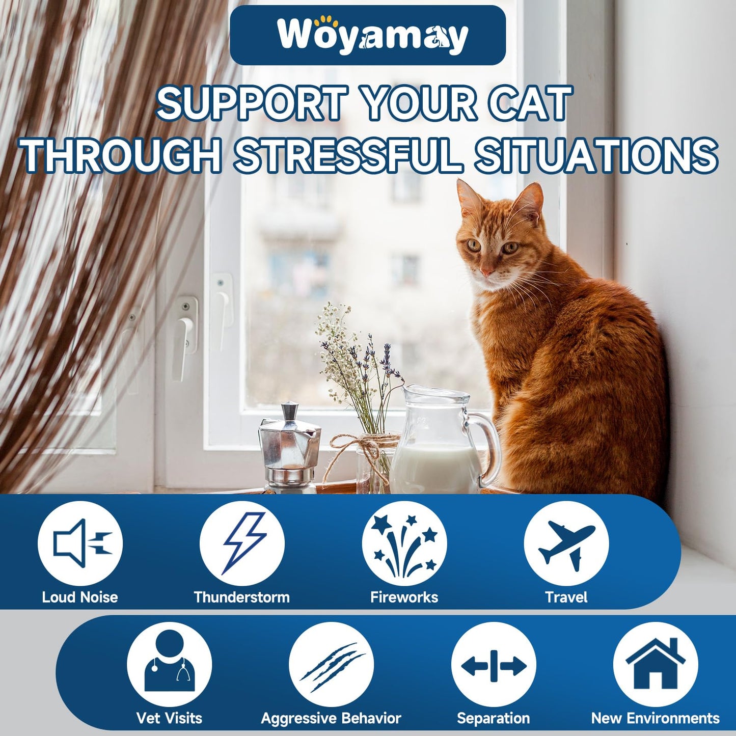 Woyamay Hemp Cat Calming Treats, 200 Treats Calming Chews for Cats for Anxiety & Stress Relief, Calming Treats for Cats with Hemp Oil, Melatonin Cat Calming Chews for Stress | Sleep | Separation