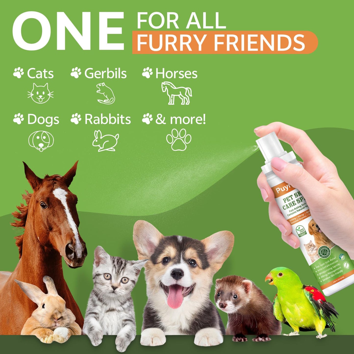 puyrzoe Itch Relief & Hot Spot Spray Treatment for Dogs & Cats - Natural Extract Formula for Anti Itch, Allergy Relief, Stop Scratching, Lickable, Wound Care Spray for All Animals (4.06 Fl Oz)
