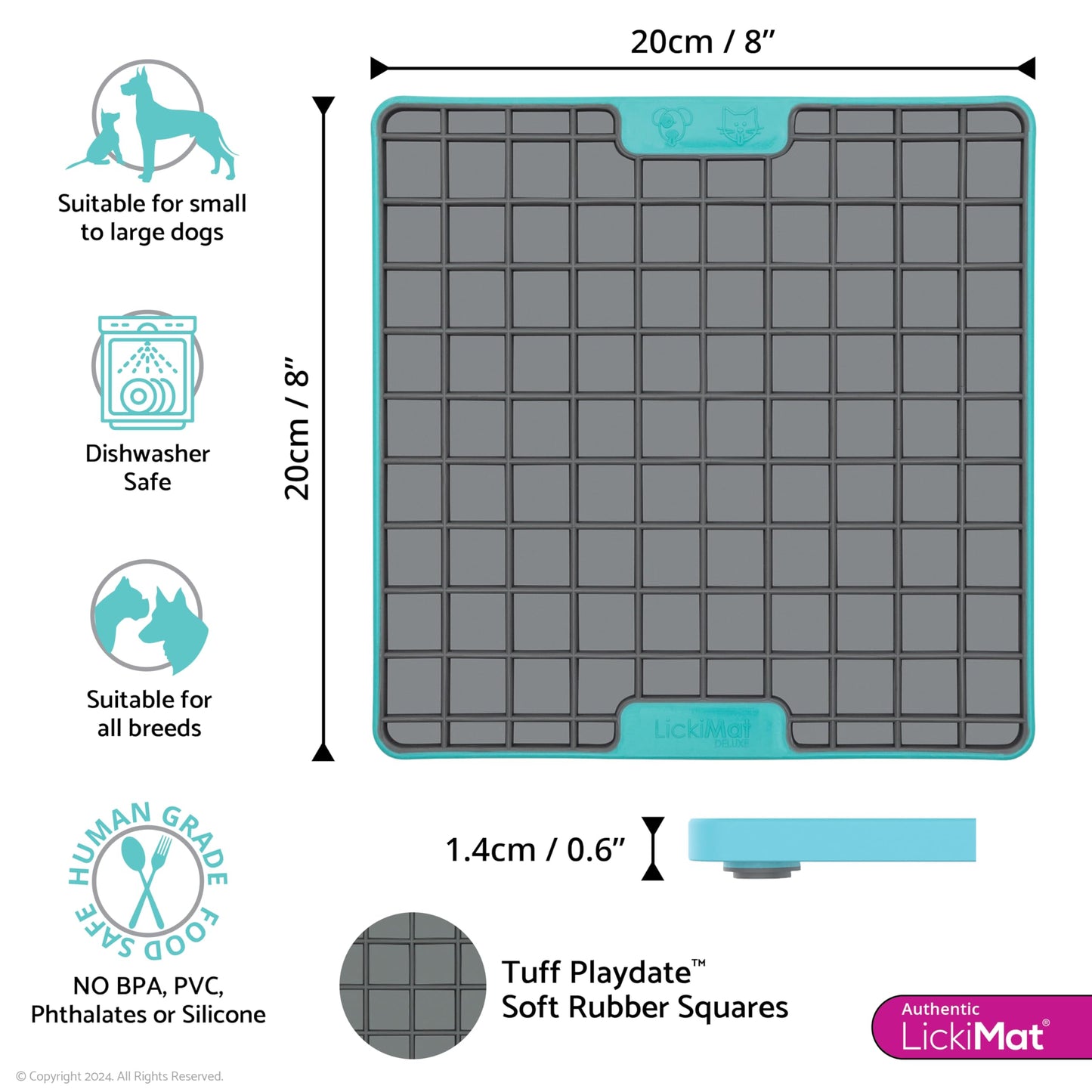LickiMat Tuff, Heavy-Duty Playdate, Dog Slow Feeder Lick Mat, Boredom Anxiety Reducer; Perfect for Food, Treats, Yogurt, or Peanut Butter, Fun Alternative to a Slow Feed Dog Bowl, Turquoise