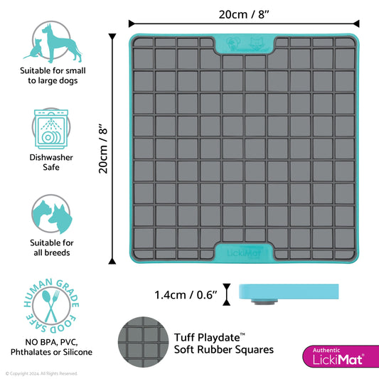LickiMat Tuff, Heavy-Duty Playdate, Dog Slow Feeder Lick Mat, Boredom Anxiety Reducer; Perfect for Food, Treats, Yogurt, or Peanut Butter, Fun Alternative to a Slow Feed Dog Bowl, Turquoise