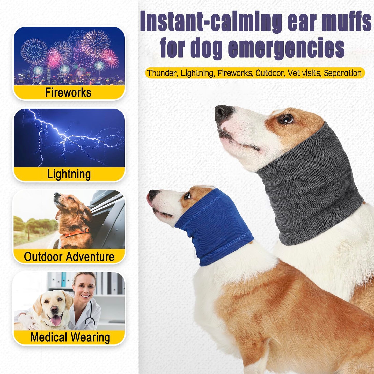 Meifsou Dog Calming Head Wrap, No Shake Quiet Ears for Dogs Anxiety Relief, Original Ear Covers Pet Calming Hoodie for Thunder, Lightning, Fireworks, Vet Visits, High Stretch Ribbed Fabric, Grey M