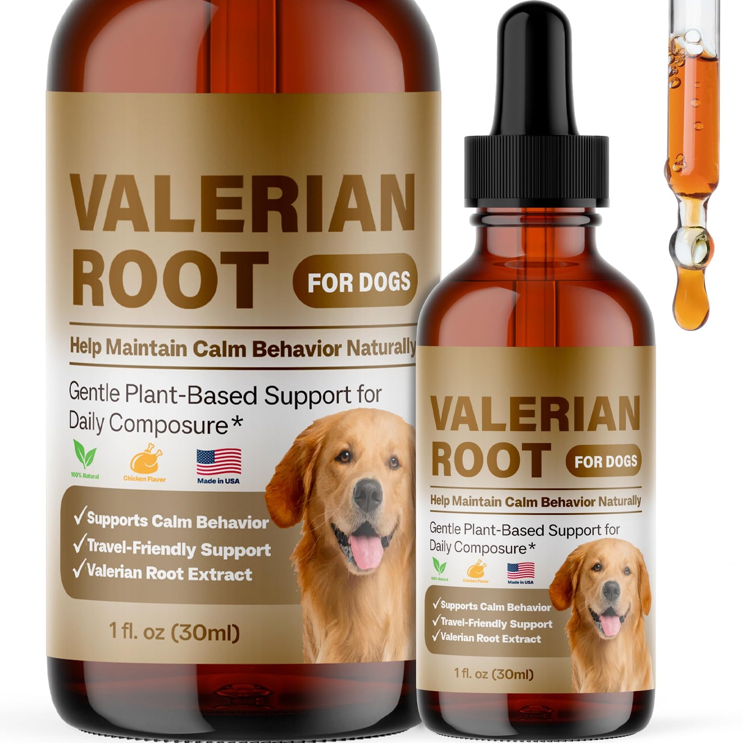 Valerian Root for Dogs, Natural Calming Support for Environmental Stress, Vet Visits, Travel & Time Spent Home Alone, Herbal Supplement, 30ml