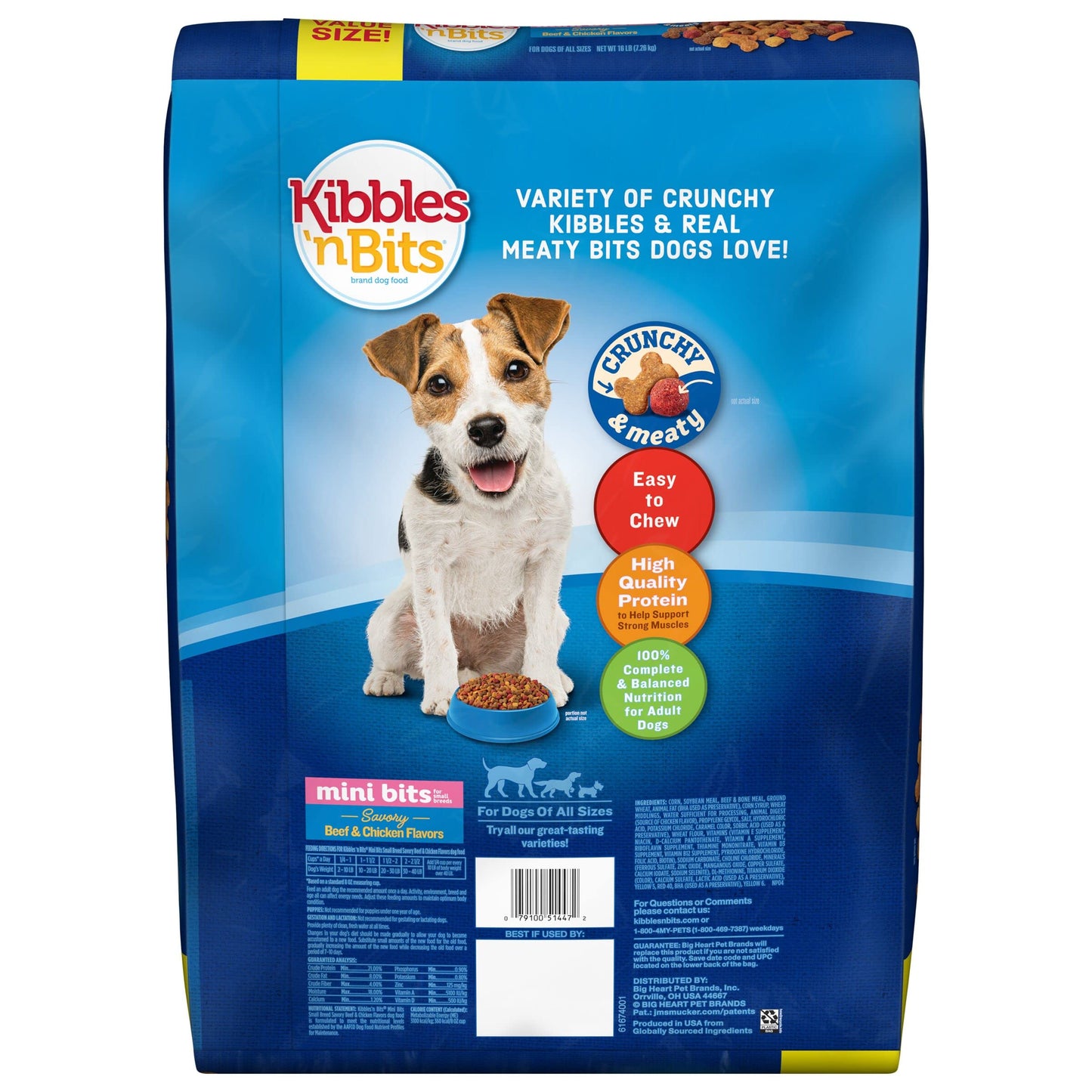 Kibbles 'N Bits Small Breed Mini Bits Savory Beef & Chicken Flavors Dog Food, 16-Pound(Pack of 1)