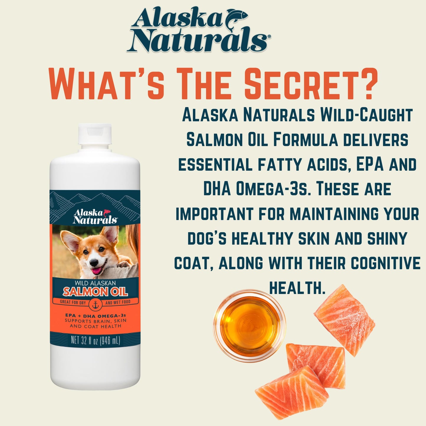 Alaska Naturals Wild Alaskan Salmon Fish Oil Supplement for Dogs Skin and Coat with EPA DHA Omega 3 Fatty Acids Liquid Food Topper 32 oz.