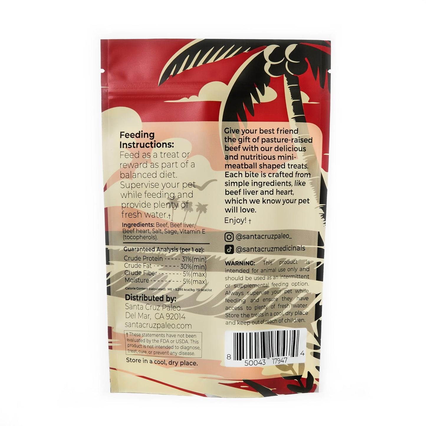 Santa Cruz Paleo Dog Treats, 4 oz Bag, Beef Liver Treats for Dogs with Beef Heart, Vitamin E, Healthy Mini Meatball Dog Training Treats or Food Topper Made with 100% Pasture Raised Beef, High Protein