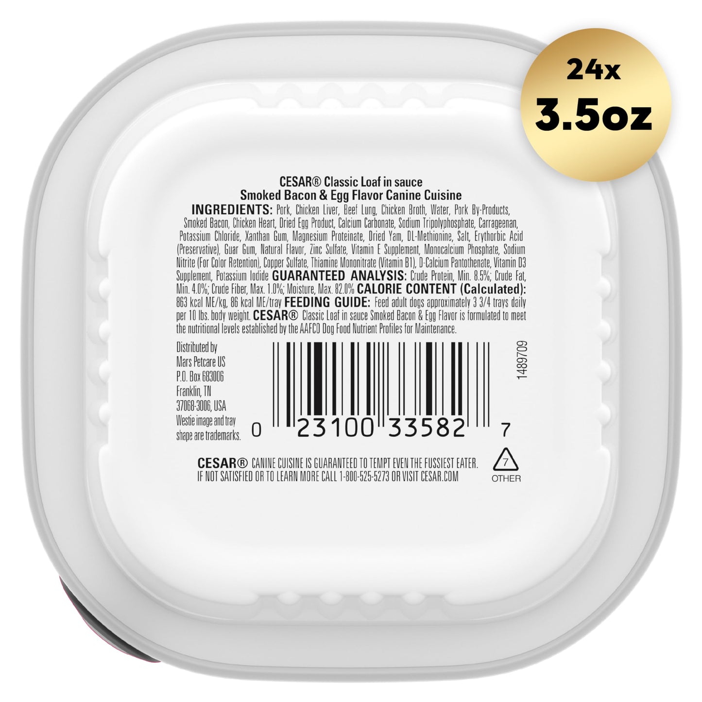 Cesar Wet Dog Food Classic Loaf in Sauce Smoked Bacon & Egg Flavor, 3.5 oz. Easy Peel Trays (24 Count, Pack of 1)