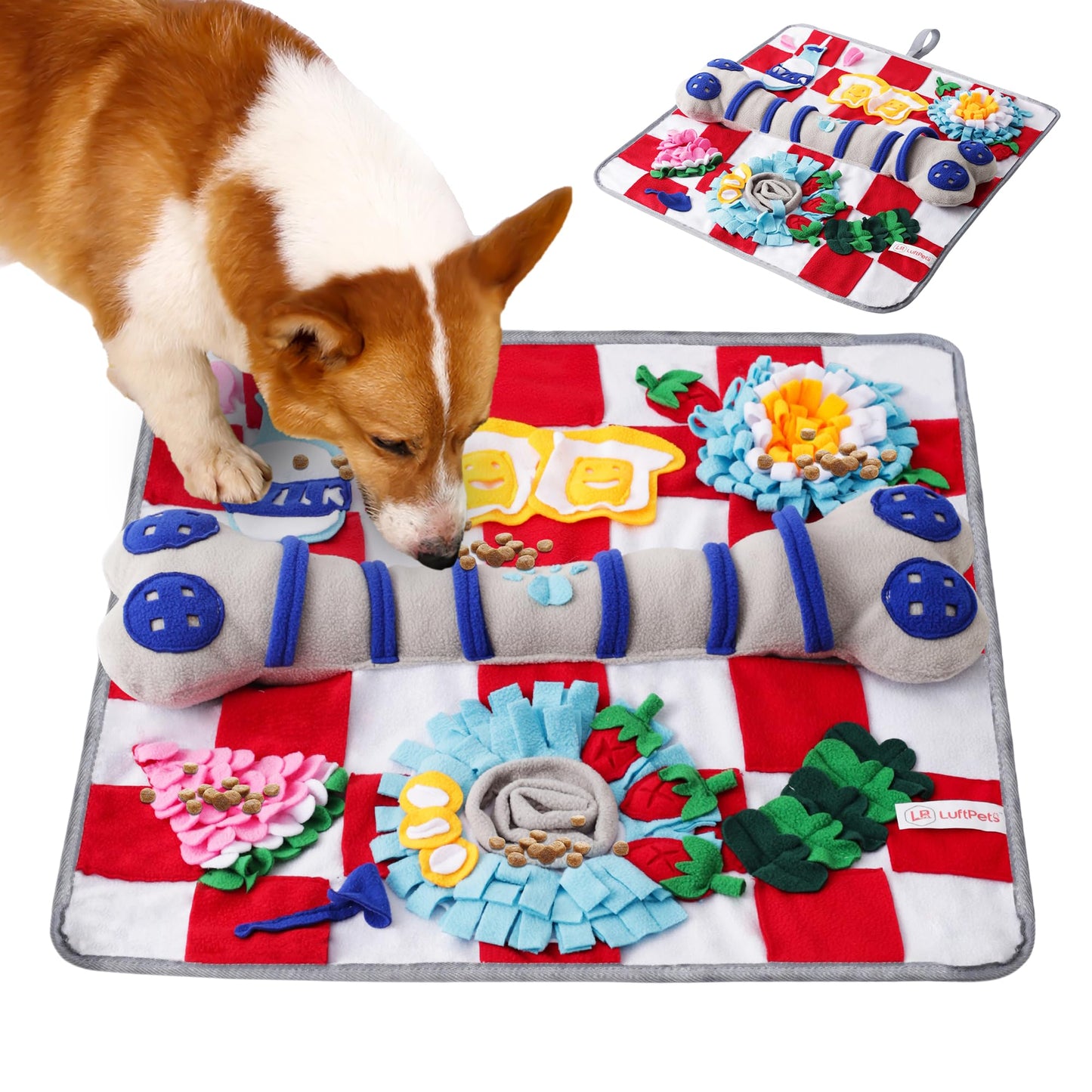LUFTPETS Soft Snuffle Mat for Dogs Large Breed, Keeps Pets Busy, Comfortable Sniff & Enrichment Mat to Lay On, Puzzle Toy & Lick Pad with Lots of Games, Anti-Slip & Washable, Slows Down Feeding (Red)