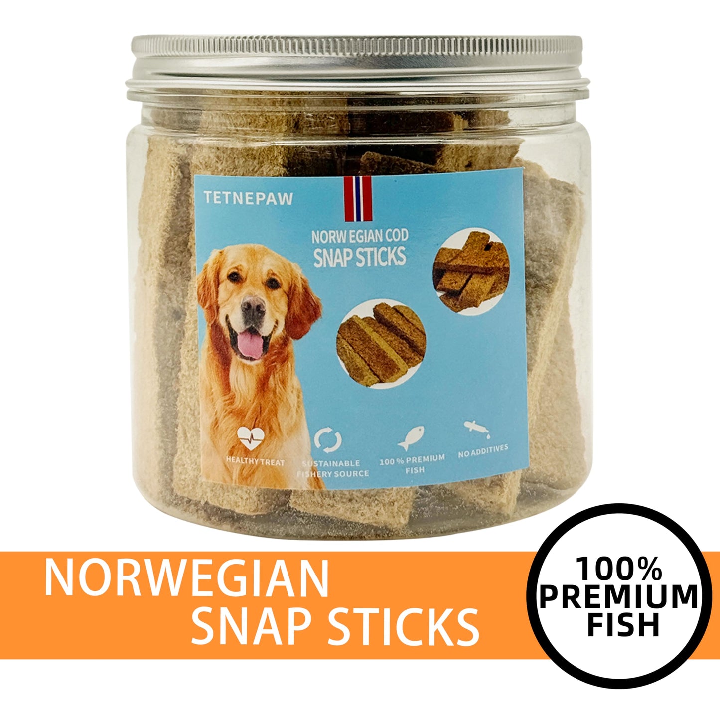 TETNEPAW Dog Fish Treats Cod Made with Premium Natural Norwegian 100% Real Cod Fish Bones & Meat Healthy Crunchy Biscuits for Dogs High Protein Grain-Free All-Natural Pet Snack