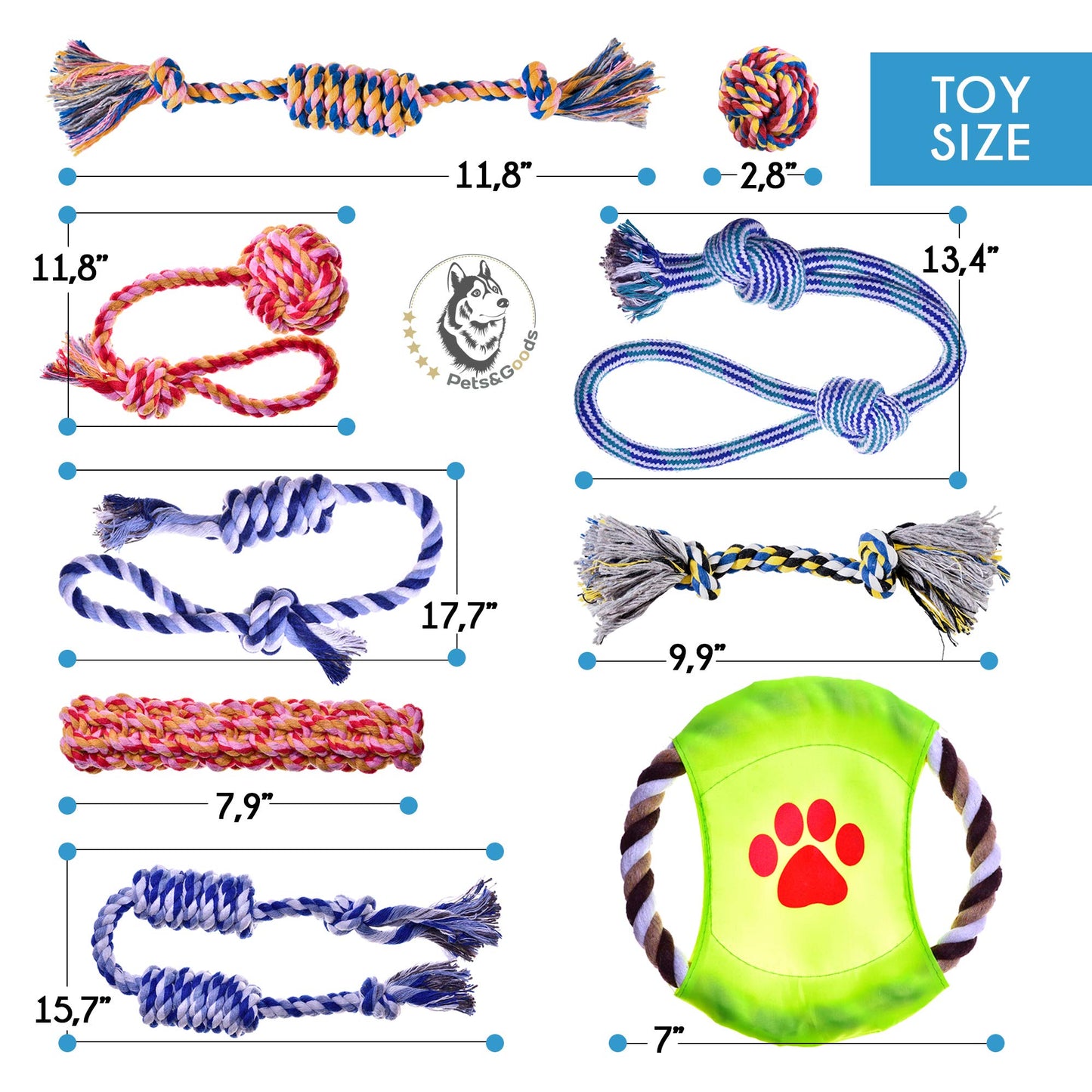 Dog Chew Toys - Puppy Teething Toys - Rope Toy Pack for Small Dogs - Tug Toy - Toy Set - Washable Cotton Rope for Dogs (Pack of 14)