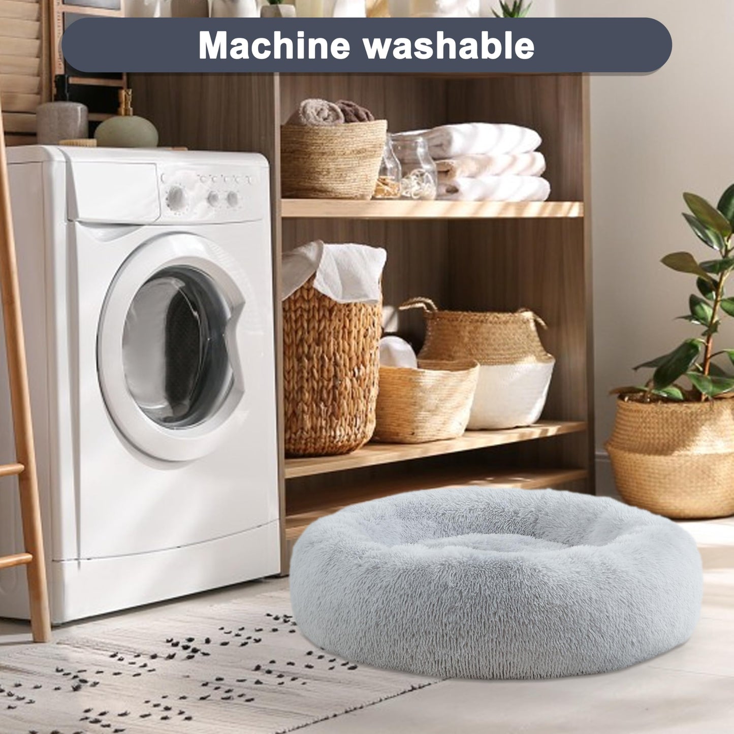 ELSKER&HOME Calming Dog & Cat Bed,Donut Washable Warming Soft Round 23 inches Dog Beds for Small Dogs,Anti-Anxiety Fluffy Plush Cushion Bed Fits up to 25 lbs Pets