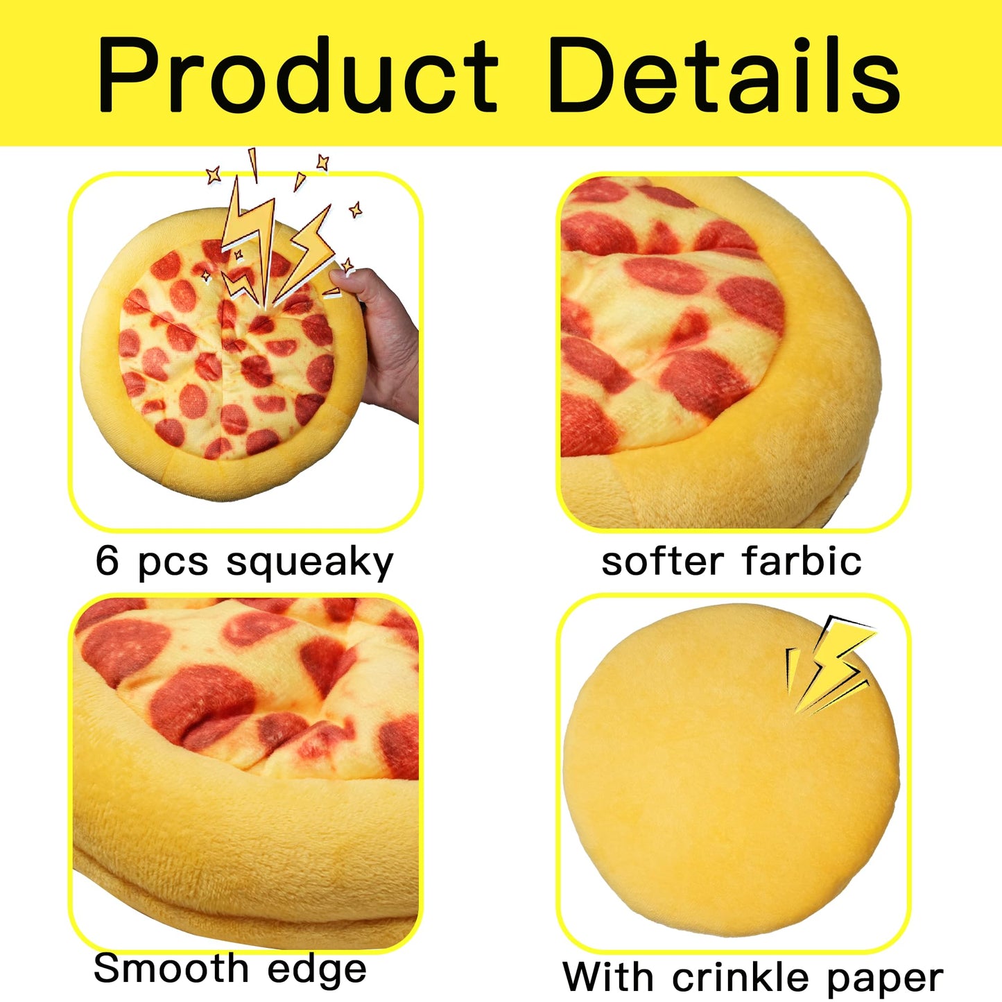 XIANG YXWO Soft Pizza Dog Toy, 6 Safe Squeakers for Puppy Toy, Interactive Dog Chew Toy, Soothing Chew Toy for Indoor Small/Medium Dogs (Pizza)