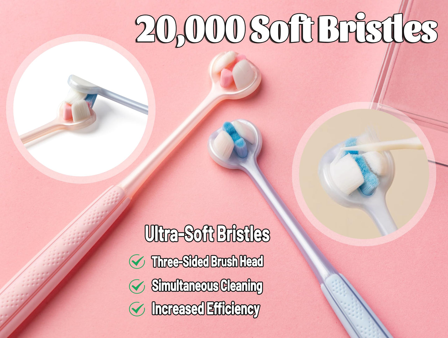 E.M&S.T by Emmeliestella Dog Toothbrush Teeth Cleaning Kit，Three-Sided，Dental Plaque Removal，Oral Hygiene，Freshen Dogs Breath，Reduce Tarta，Extra Soft Bristles, Independent Packaging, Blue&Pink 3PCS